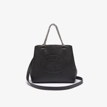 Lacoste Croco Crew Embossed Logo Small Leather Tote - Totes Dámské Černé | CZ-LioXjH